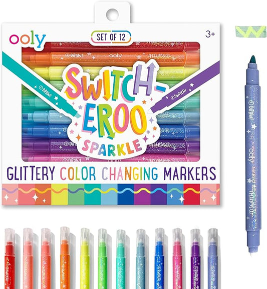 Ooly 12 Pack Sparkle Switch-eroo Color Changing Markers, Double Ended Chisel Tip Color Change Markers for Art Back to School Supplies, Drawing and Stationery Sets-DeskLoop Office
