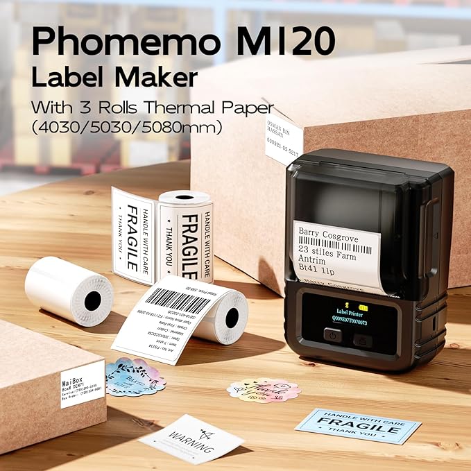 Phomemo Label Maker, 2 Inch Bluetooth Themal Label Printer with 3 Rolls Thermal Paper(4030/5030/5080mm), Inkless Labeler for Home, Bussiness, School, Office, Address, Sticker Printer for Phone & PC-DeskLoop Office
