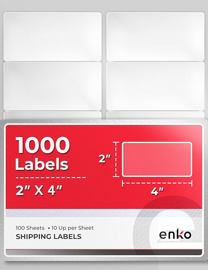 enKo 2 x 4 Inch Label - White Blank - 10 Up Address Mailing Labels for Laser Inkjet Printer (100 Sheets, 1000 Labels)-DeskLoop Office