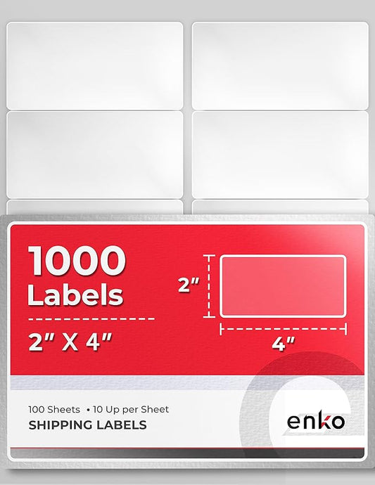 enKo 2 x 4 Inch Label - White Blank - 10 Up Address Mailing Labels for Laser Inkjet Printer (100 Sheets, 1000 Labels)-DeskLoop Office