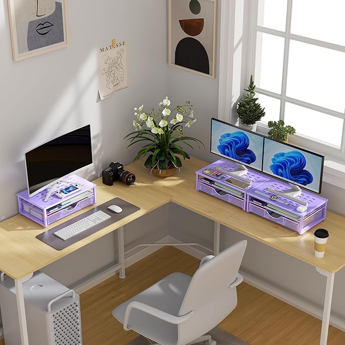 gianotter Computer Monitor Stand Riser, office organizer with Drawer, Office Organizers Storage for Classroom Office Supplies (Purple)-DeskLoop Office