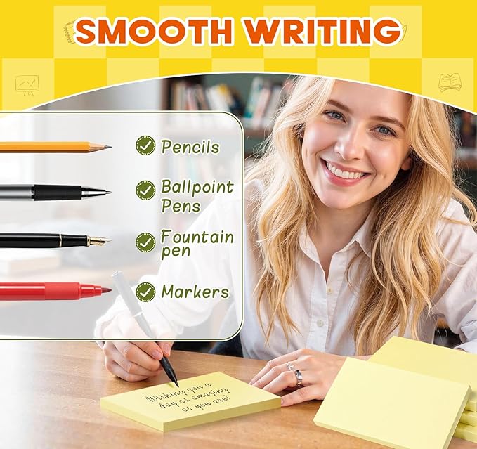 (8 Pack) Large Sticky Notes 3x5 in Yellow, 800 Pcs Self-Stick Notes,100 Sheets/Pad Super Adhesive Sticky Pads Recyclable for Home, Office, Notebook, Clean Removal-DeskLoop Office