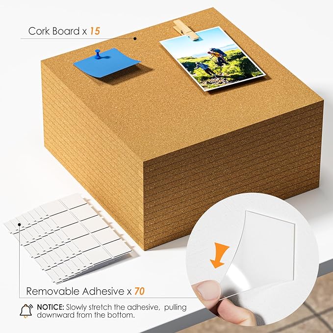 MaxGear Large Cork Board for Wall 60" x 36", 15 Pack Cork Board Tiles with 40 Pushpins & Safe Removable Adhesive Tabs, 12" x 12" Corkboards for Office, School, Home-DeskLoop Office