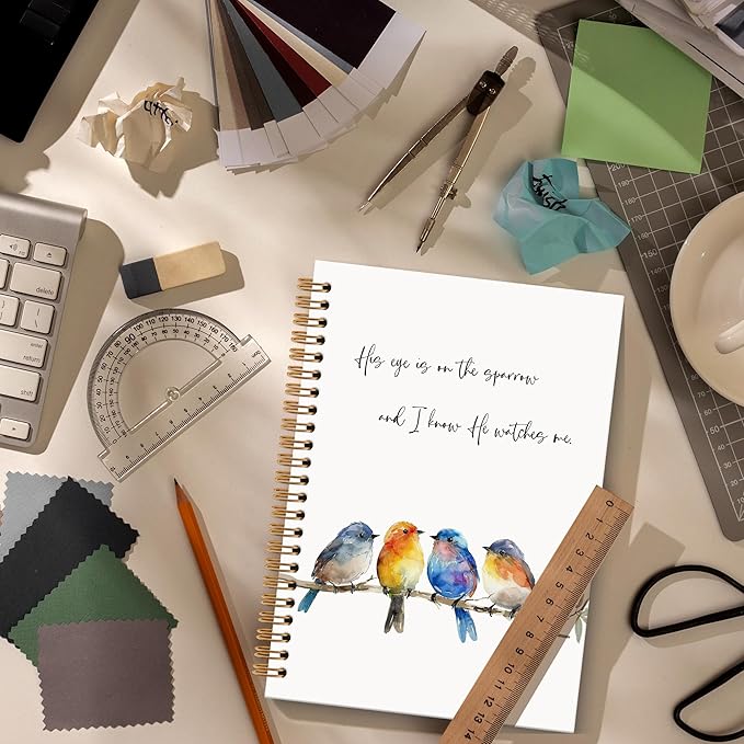 Christian Bird Sparrow Notebook Journal, Rustic Spring Bird Spiral Notebook, Sparrow Watching Notebooks Gifts for Birds Lovers Women Men, Birds Themed School Office Supplies, 6x8.2In-DeskLoop Office