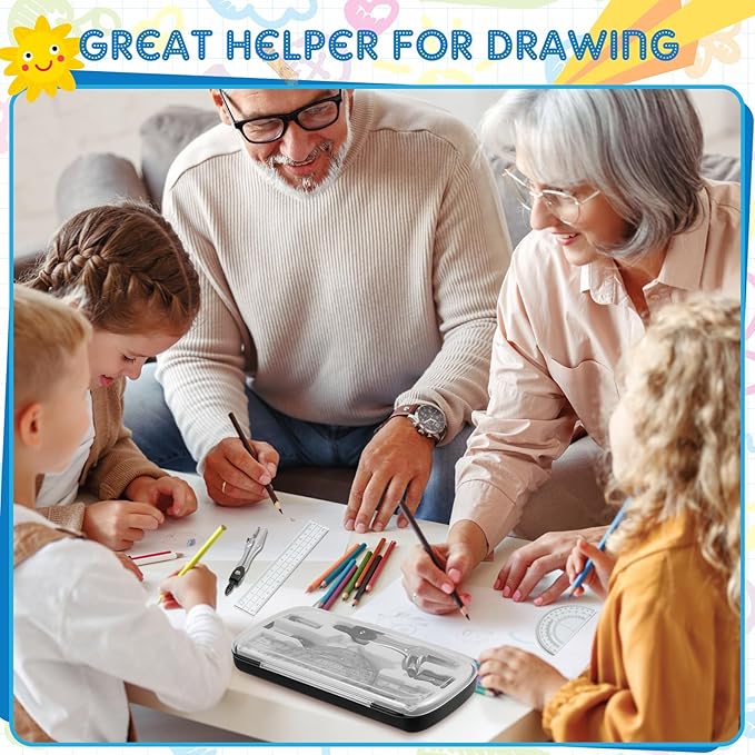 Teling 12 Sets Math Geometry Kit for Students 10 Pcs Compass Geometry Tools Set Includes Rulers Protractor Compass Eraser Pencil Sharpener Lead Refills Pencil (Black)-DeskLoop Office