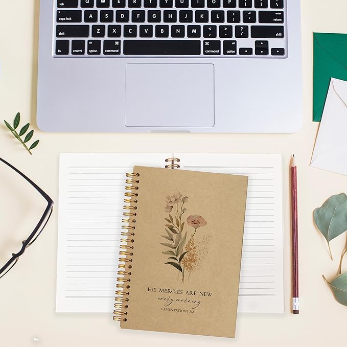 BearCake Floral Christian Notebook Journal, Christian Gifts for Women, Bible Notebooks for Note Taking, Bible Journaling Notebook, Hardcover Spiral Notebook 5.5x8.3 kraft paper-DeskLoop Office