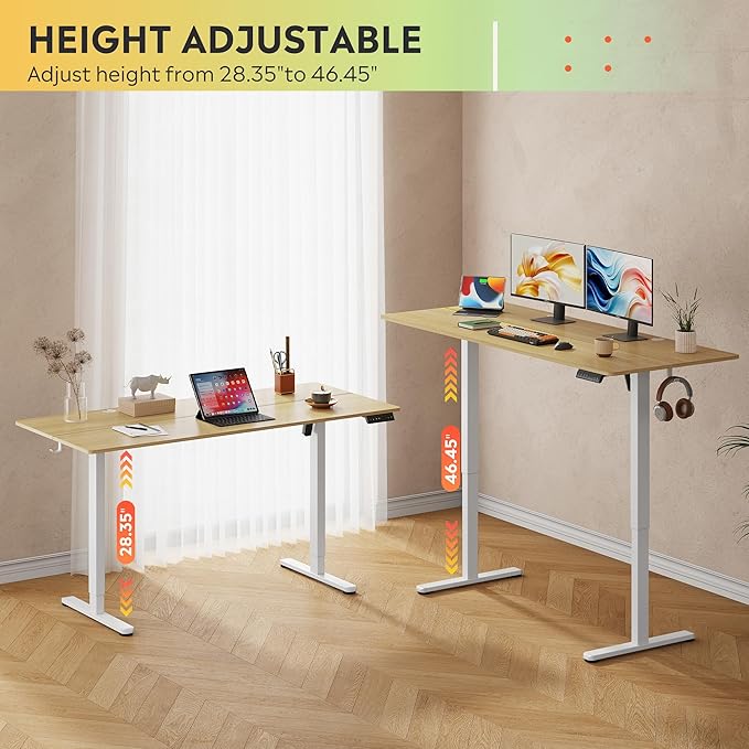 DEVAISE 63 Inch Electric Standing Desk, 3 Adjustable Height Stand up Desk for Home Office, Ergonomic Sit to Stand Desk with LED Touchscreen, Headphone Hook, 3 Memory Preset Computer Desk (Maple)-DeskLoop Office