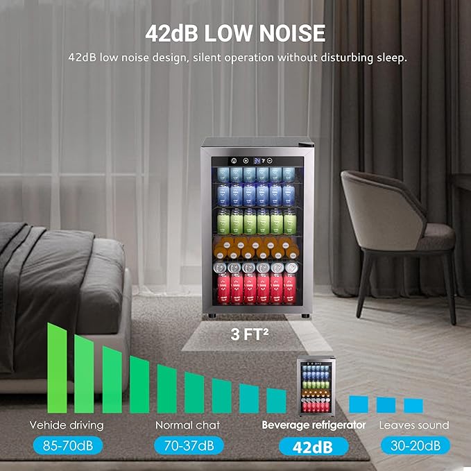 EUHOMY 4.5 Cu.ft Beverage Refrigerator and Cooler, 145 Can Mini fridge with Glass Door for Soda Beer Wine, Small Drink Dispenser with Digital Adjustable Thermostat for Home Office Bar-DeskLoop Office