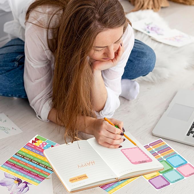 B1ykin Hardcover Ruled Journal Notebook with Planner Stickers, 196 Pages PU Leather Journal Notebook Journals Diary Notepad for Writing Travel Business Work School College Note Taking (Coffee)-DeskLoop Office