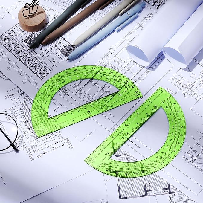 Zonon 2 Pcs 6 Inch Plastic Protractor Math Protractors 180 Degrees Angle Measurement, Translucent for Geometry Classroom Kid Student School Office Supplies(Green)-DeskLoop Office