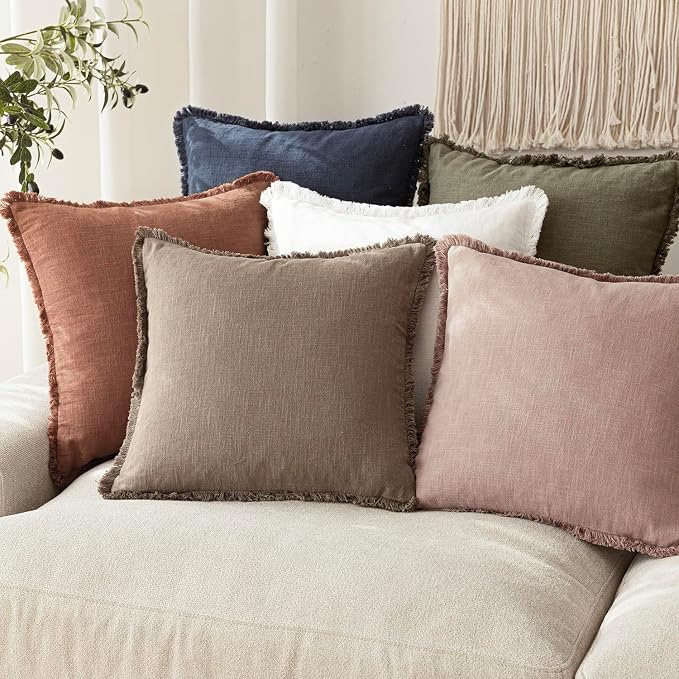 Foindtower Set of 2 Decorative Linen Fringe Throw Pillow Covers Cozy Boho - Image 7