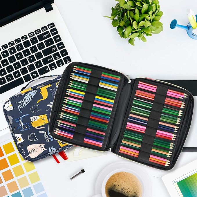 YOUSHARES Colored Pencil Case 166 Slots Pen Case Organizer with Handy Wrap & Zipper, Multilayer Holder for Prismacolor Colored Pencils & Gel Pen (Sports Cat)-DeskLoop Office