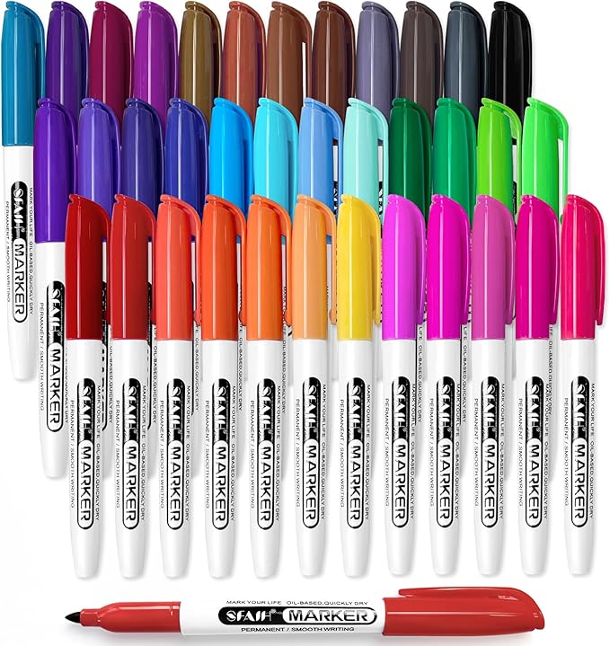 SFAIH 36 Colors Permanent Markers - Assorted Vibrant Colors, Quick Drying, Fade Resistant, Alcohol-Based Fine Point Permanent Markers for Paper, Plastic, Wood, Coloring, Drawing Doodling, Waterproof-DeskLoop Office