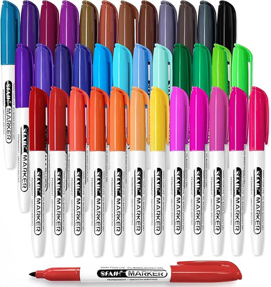 SFAIH 36 Colors Permanent Markers - Assorted Vibrant Colors, Quick Drying, Fade Resistant, Alcohol-Based Fine Point Permanent Markers for Paper, Plastic, Wood, Coloring, Drawing Doodling, Waterproof-DeskLoop Office
