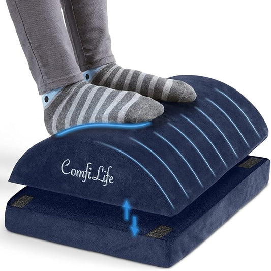 ComfiLife Foot Rest for Under Desk at Work – Adjustable Height Memory Foam Foot Stool for Under Desk, Office Chair & Gaming Chair – Ergonomic Footrest for Back & Hip Pain Relief (Navy)-DeskLoop Office
