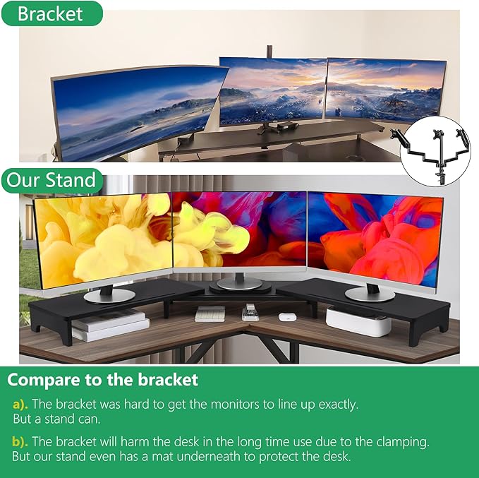 Nnewvante Monitor Stand Riser, 60 inch Large Bamboo Dual Monitor Stand for Desk, 3 Shelves Desktop Screen Riser with Adjustable Length Angle for Computer Laptop PC,Black-DeskLoop Office