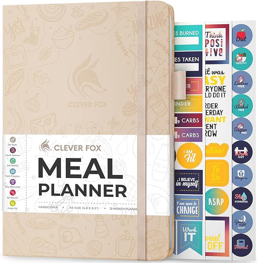 Clever Fox Weekly Meal Planner - Weekly & Daily Meal Prep Journal with Shopping and Grocery Lists for Menu Planning, Healthy Diet & Weight Loss Tracking, Lasts 1 Year, Undated, A5 - Seashell-DeskLoop Office