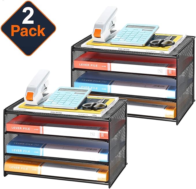 Samstar 2 Pack Paper Letter Tray, 3-Tier Desk File Organizer Paper Sorter Letter Shelf Rack, Mesh Made,Black-DeskLoop Office