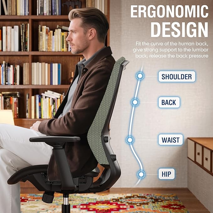 ELABEST T96 Mesh Office Chair,Ergonomic Computer Desk Chair,Sturdy Task Chair- Adjustable Lumbar Support & Armrests,Tilt Function,Comfort Wide Seat,Swivel Home Office Chair-DeskLoop Office