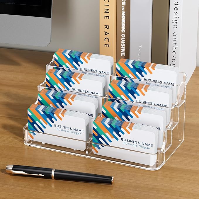 MaxGear Acrylic Business Card Holder for Desk Multiple Business Card Holders, Premium Cards Stand, Clear Plastic Cards Display Holder with 4 Tier for Exhibition, Home and Office, 8 Pocket, 8 Pack-DeskLoop Office