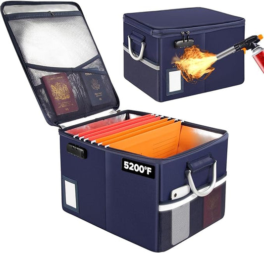 TOMKID 5200°F Fireproof Document Box, Fire Important Document Organizer with Lock, Upgraded Heat Insulated Filing Storage Cabinet Office Organization (5200°F Fireproof Box, Blue)-DeskLoop Office