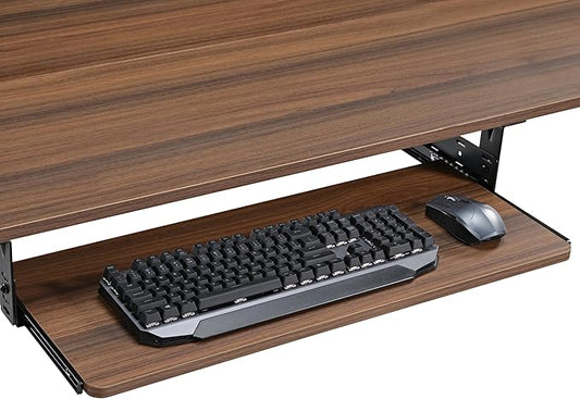 EUREKA ERGONOMIC Adjustable Keyboard Tray Under Desk, 28x11 Inch Large Slide Out Keyboard & Mouse Platform Tray, Wooden Pull Out Computer Keyboard Drawer for Typing Home Office Desk, Walnut-DeskLoop Office
