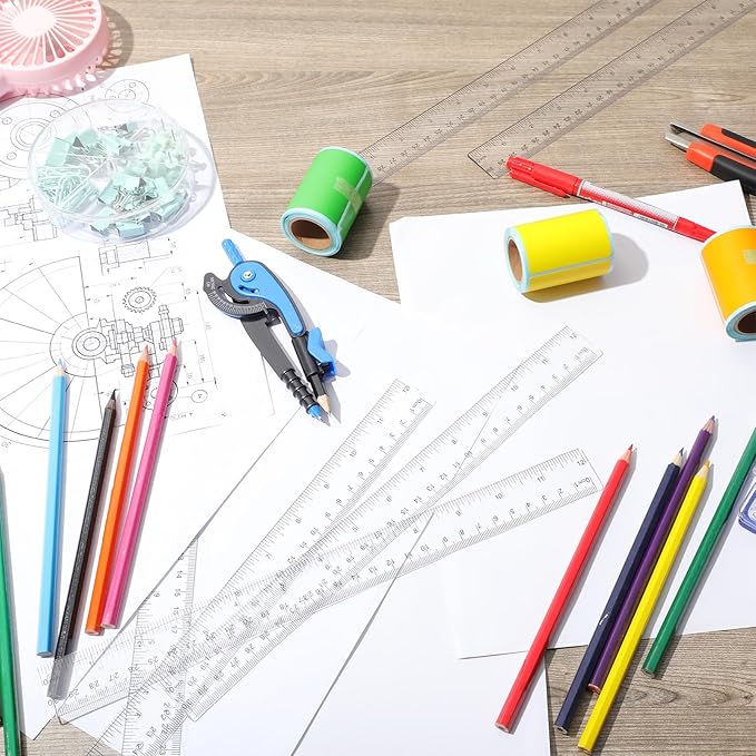 Zonon 50 Pcs 6 Inch/12 Inch Plastic Rulers Bulk Flexible Straight Rulers with Inches Centimeters First Day of School Gift Students Back to School Office Home Supplies(Clear,12 Inch)-DeskLoop Office