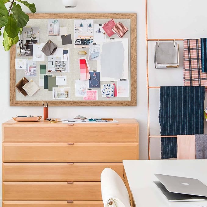 Cork Board Bulletin Board 18" x 24", Large Linen Corkboards with Frame for Walls, Cute Picture Display Pin Board Vision Board for Room School Office Bedroom 20 Pushpins Carbonized Black-DeskLoop Office