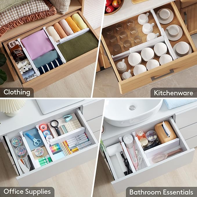 Lifewit 10 Pack Drawer Dividers 4" High,11-17" Adjustable Dresser Drawer Organizers for Clothes, Expandable Dresser Separators in Bedroom/Bathroom/Kitchen/Vanity/Office Organization and Storage, White-DeskLoop Office