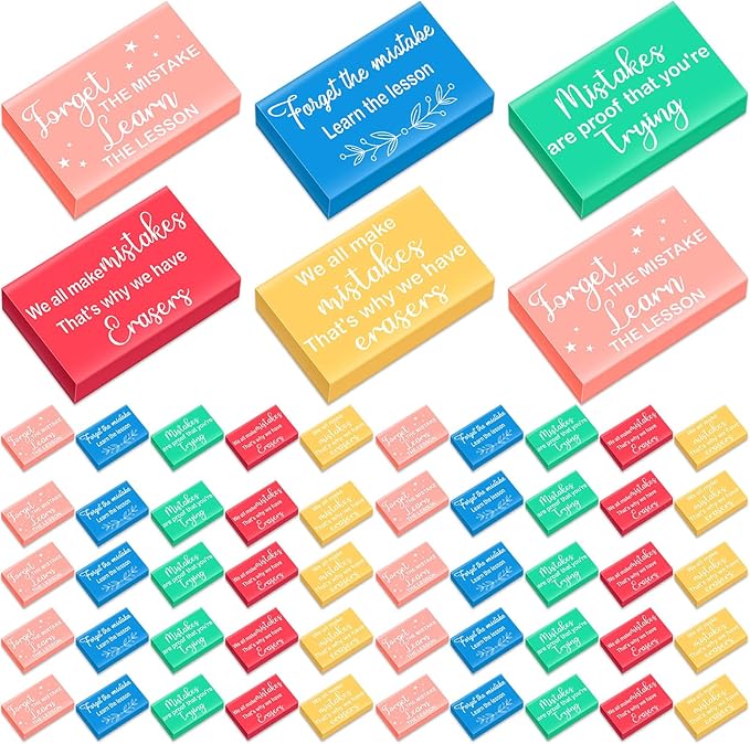 Nezyo 150 Pcs Inspirational Erasers Bulk for Kids Back to School Gifts Neon Colored Pencil Erasers Motivational Reward Supplies for Classroom Students Drawing-DeskLoop Office