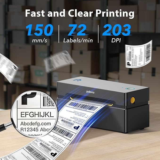 POLONO Bluetooth Thermal Shipping Label Printer, Wireless 4x6 Shipping Label Printer for Small Business, Support iOS, Android, Windows and Mac, Compatible with Amazon, Ebay, Shopify, Etsy, USPS(Brown)-DeskLoop Office