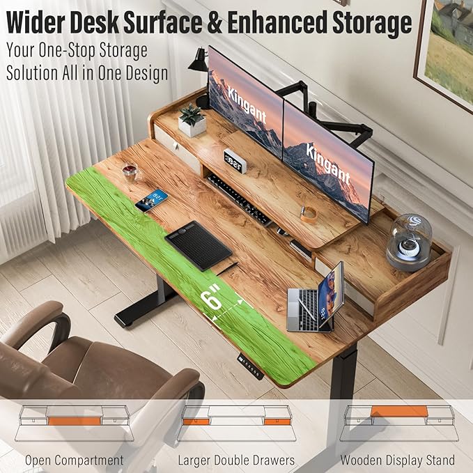 Standing Desk with Drawers,Thickened Table Legs Sit Stand Desk Electric for Home Office & Gaming,Ergonomic Stand Up Desk Cable Management Tray(Classic Black) (Light Rustic Brown, 48″ x 30″)-DeskLoop Office