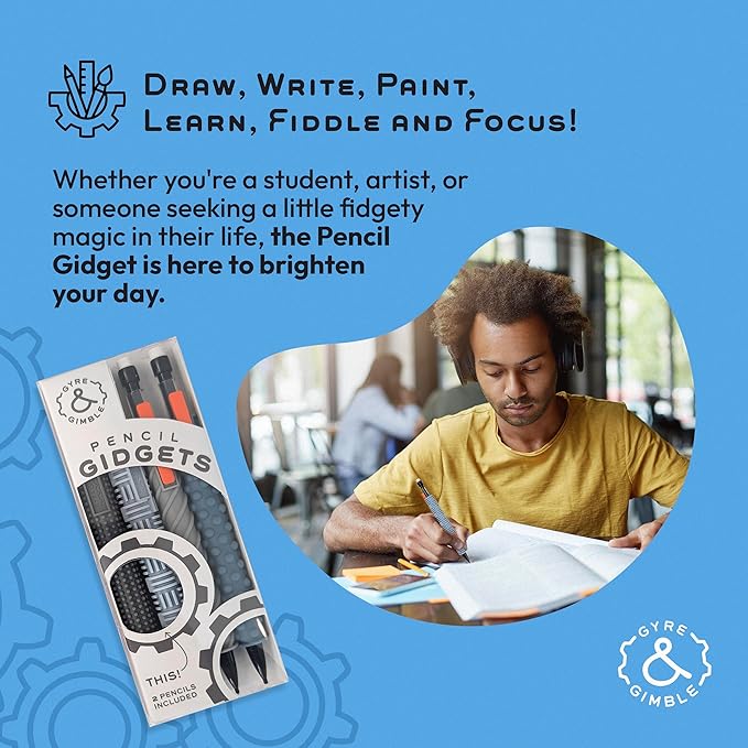 Gyre & Gimble Pencil Gidgets – Textured Silicone Pencil Sleeve for Quiet Fidgeting – Transform Your Mechanical Pencil into a Sensory ADHD Tool for Kids and Adults – 4 Sleeves & 2 Pencils - Gray-DeskLoop Office