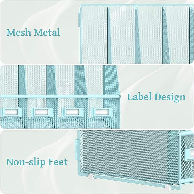 SUPEASY Desk Organizers Metal Desk Magazine File Holder with 5 Vertical Compartments Rack File Organizer for Office Desktop, Home Workspace, Blue-DeskLoop Office