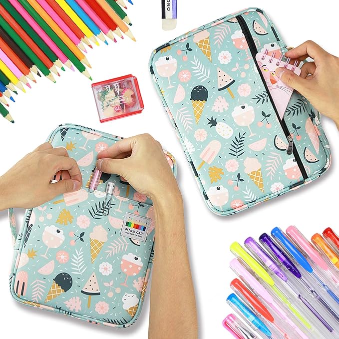 YOUSHARES Colored Pencil Case 166 Slots Pen Case Organizer With Handy Wrap & Zipper, Multilayer Holder for Prismacolor Colored Pencils & Gel Pen (Ice-Cream)-DeskLoop Office