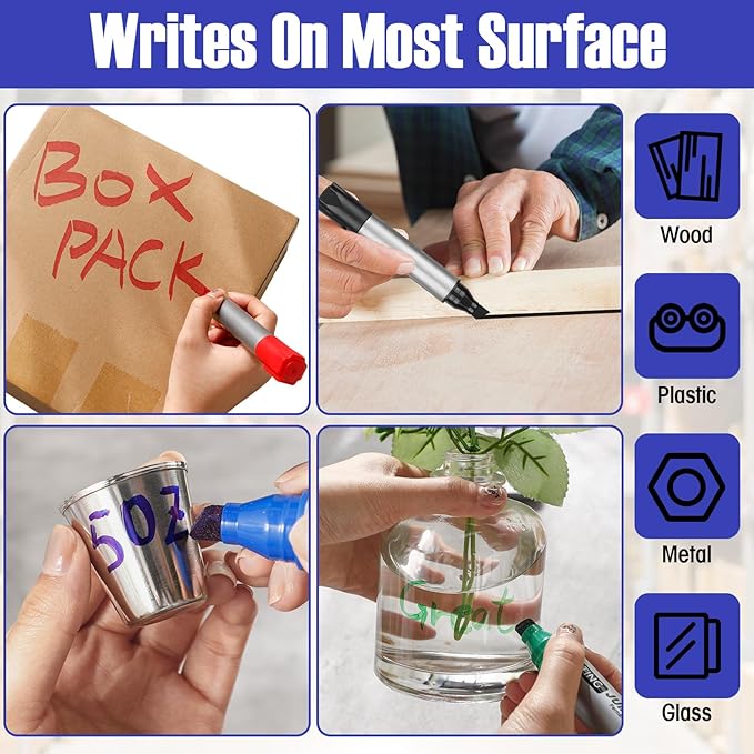 Fuutreo 32 Pcs Jumbo Permanent Markers Bulk Large Chisel Tip Permanent Markers Waterproof Jumbo Pens Quick Drying Office Teacher Supplies(Black, Green, Blue, Red)-DeskLoop Office