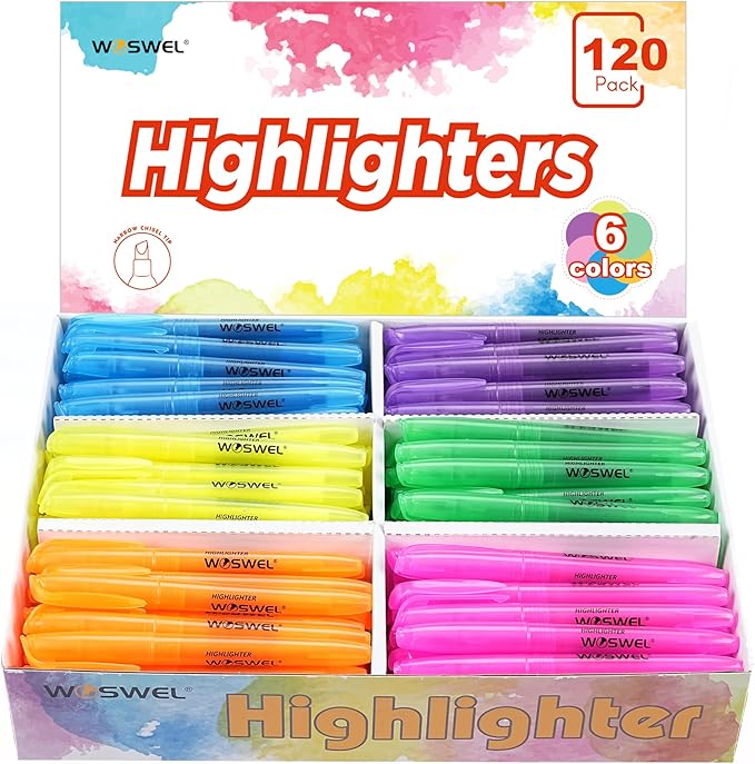 Highlighters Bulk, 120 Pack 6 Assorted Colors No Bleed Chisel Tip Highlighter Markers for Teacher Students, Classroom Must Have, School Office Supplies for Adult Kids-DeskLoop Office