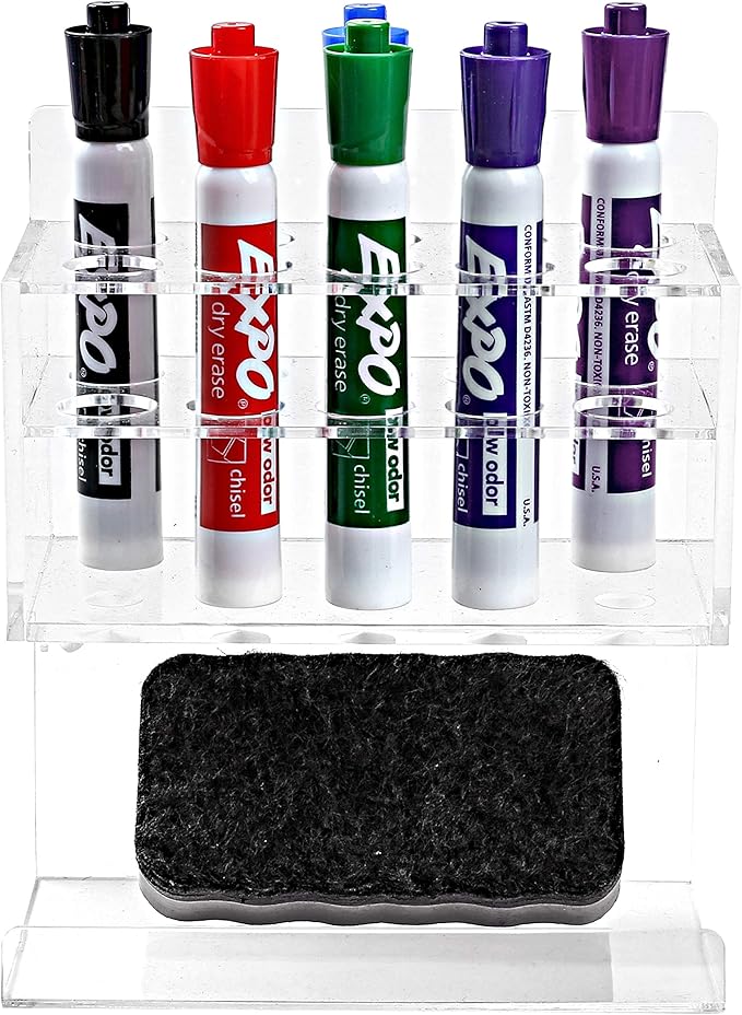 MyGift Dry Erase Marker Holder 10 Slots Whiteboard Marker Holder For Wall Dry Erase Eraser Holder Wall Mount Clear-DeskLoop Office