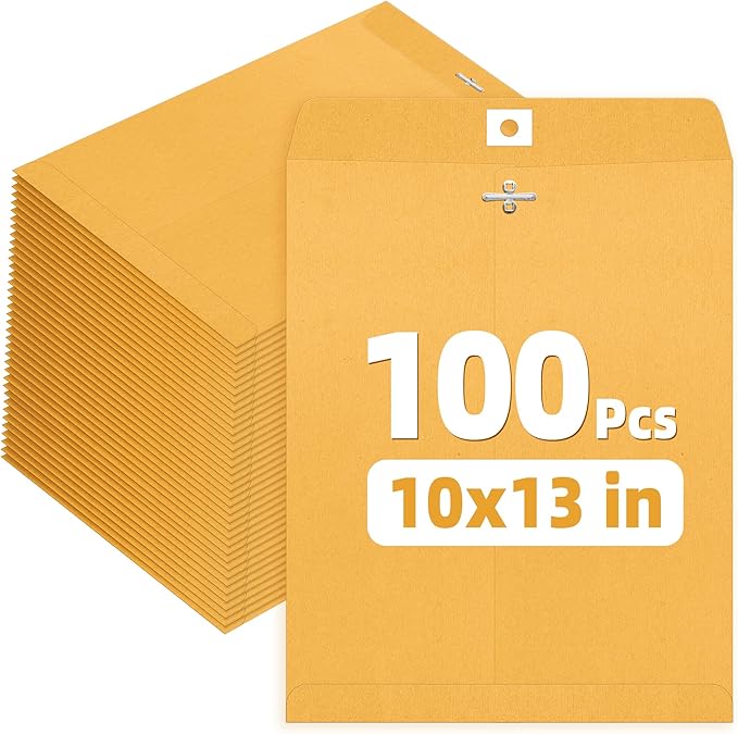 SUNEE 10x13 Clasp Envelopes 100 Count - 10x13 Inch Brown Kraft Envelopes with Clasp Closure – for Home, Office, Business, Legal or School, Great for Filing, Storing or Mailing Documents-DeskLoop Office