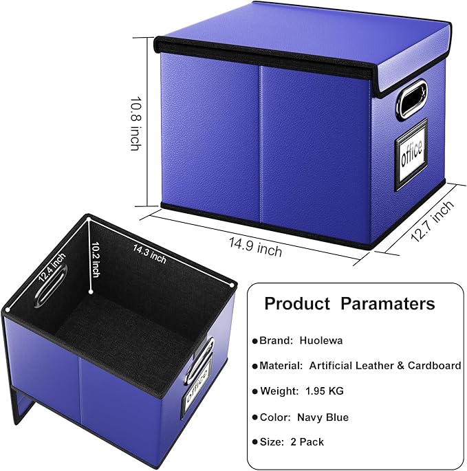 Huolewa Portable Leather File Organizer Boxes with Lids, Collapsible File Folder Organizer Boxes, Decorative Small Filing File Cabinet for Home/Office, Easily Store Documents/Hanging File Folders-DeskLoop Office