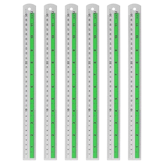 HARFINGTON 6pcs Metal Straight Ruler 30cm Metric SAE Aluminum Alloy Measuring Rulers Scale Tool with Hole for Measure Study Reading Classroom Office, Green-DeskLoop Office