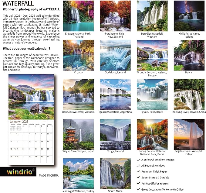 2025 Wall Calendar,Calendar 2026, July 2025 - December 2026, Wall Calendar Waterfall, 12" x 24" Opened,Full Page Months Thick & Sturdy Paper for Calendar Organizing & Planning-DeskLoop Office