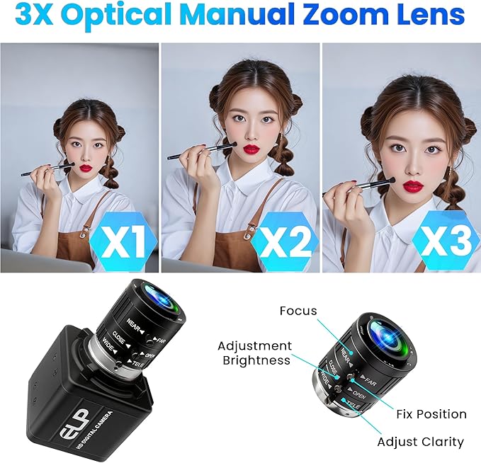 USB Camera 4K 12 Megapixels USB Webcam 1080P 120fps High Speed Golf Swing Cam with 3X Manual Optical Zoom Lens Close up PC Computer Plug and Play for Live Streaming Industrial Project Meeting-DeskLoop Office