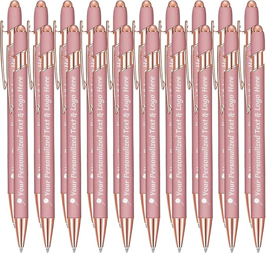 STREADVE Personalized Custom Pens 20 Engraved Writing Pen with Name Logo, Customized Promotional Items Stylus Pen Gifts for Women Realtor Nurse Wedding Business, Rose Gold-DeskLoop Office
