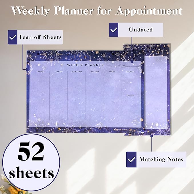 Undated Weekly Planner Notepad 10x7 To Do List Note Pad 52 Weekly Desk Planner Calendar Tear Off Daily Planning Pad for Work,School,Home,Ofiice Supplies, Matching Notepad,Purple-DeskLoop Office