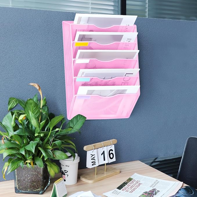 5 Pockets Mesh Wall File Holder Organizer Office Hanging File Folder Magazine - Image 7