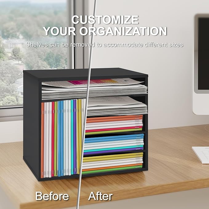 Paper Organzier Wood Desktop Organizer Storage Letter Tray File Sorter with Adjustable Shelves for Home Office-DeskLoop Office