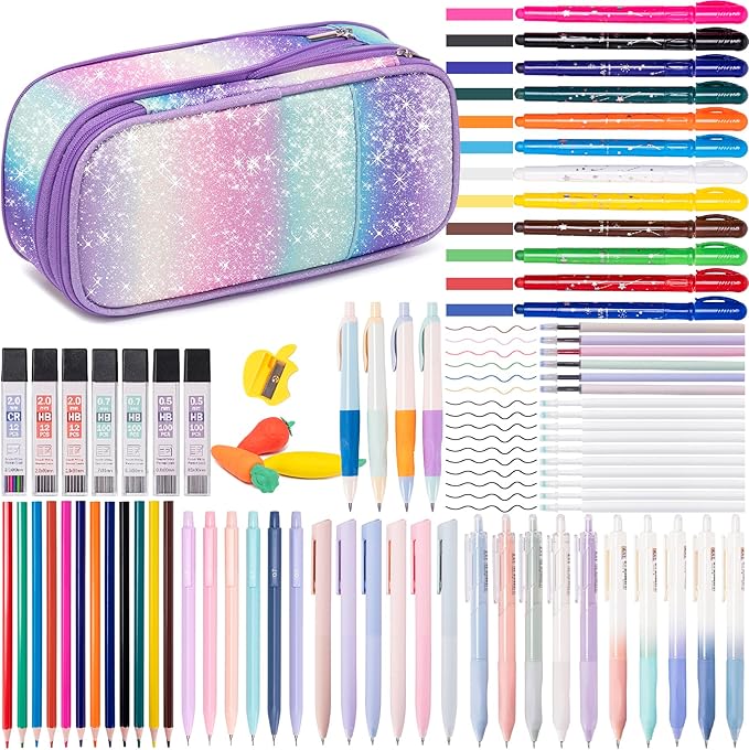 78PCS Mechanical Pencil Set 0.5, 0.7mm, 2.0mm Aesthetic School Supplies With Cute Pencil Case Pouch, 436PCS Lead Refills, 16 Gel Pens, 12 NO Bleed Highlighters-DeskLoop Office