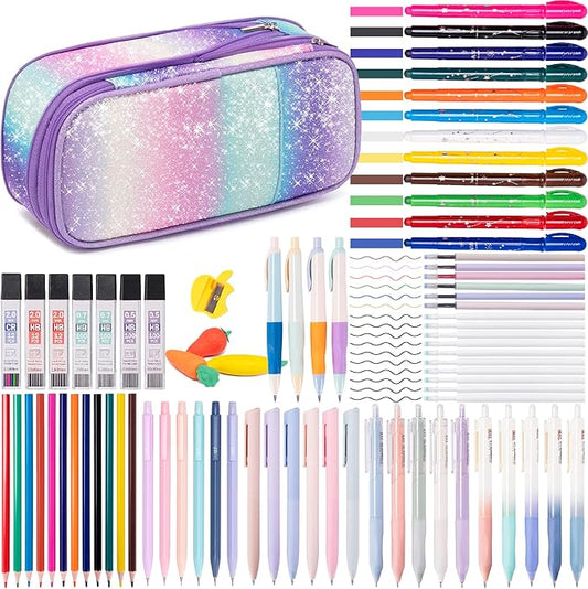 78PCS Mechanical Pencil Set 0.5, 0.7mm, 2.0mm Aesthetic School Supplies With Cute Pencil Case Pouch, 436PCS Lead Refills, 16 Gel Pens, 12 NO Bleed Highlighters-DeskLoop Office