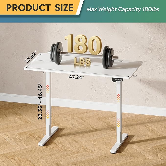 DEVAISE 48 Inch Electric Standing Desk, 3 Adjustable Height Stand up Desk for Home Office, Ergonomic Sit to Stand Desk with LED Touchscreen,Headphone Hook, 3 Memory Preset Computer Desk (White)-DeskLoop Office